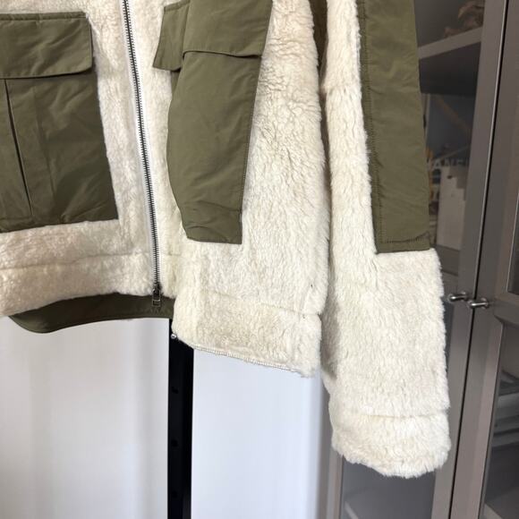 3sixteen Fleece Ivory Military Green Nylon Pocket Zip-Up Jacket M NEW Ecru Wool - Picture 4 of 7